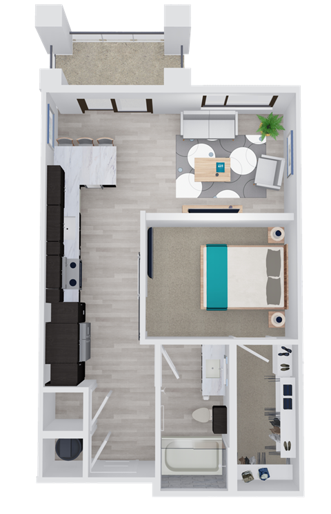 1 bed 1 bathroom floor plan A at 44 Washington, Kansas City, 64111